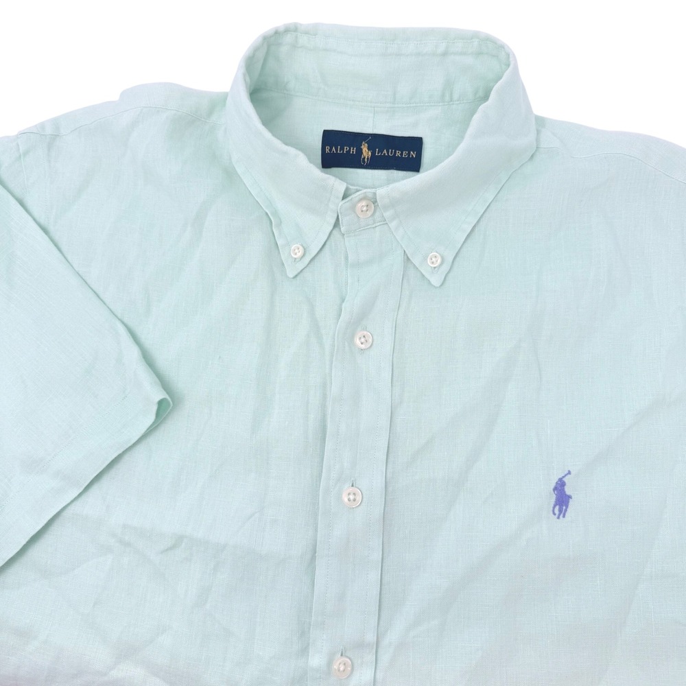 Ralph Lauren Mens XL Mint Green 100% Linen Short Sleeve Button Down Shirt